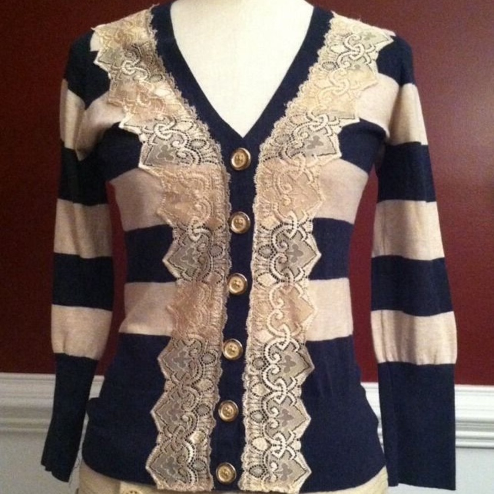 Anthropologie Charlotte XS Navy Striped Cardigan